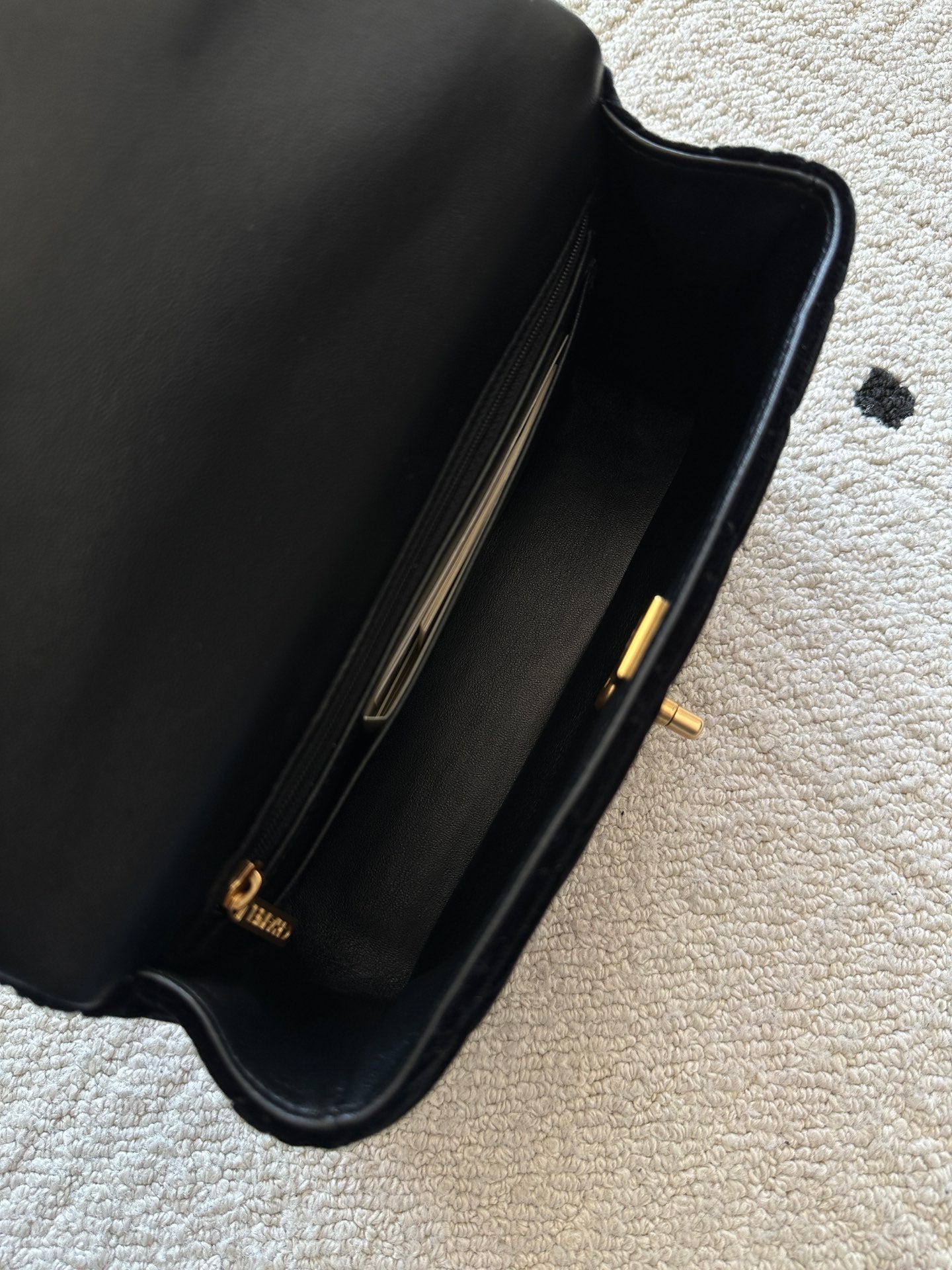 CHANEL 25S MINI FLAP BAG 23 IN BLACK VELVET WITH GOLD HARDWARE