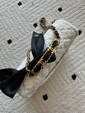 CHANEL 25S MINI FLAP BAG 23 IN CREAM WHITE TWEED WITH GOLD HARDWARE