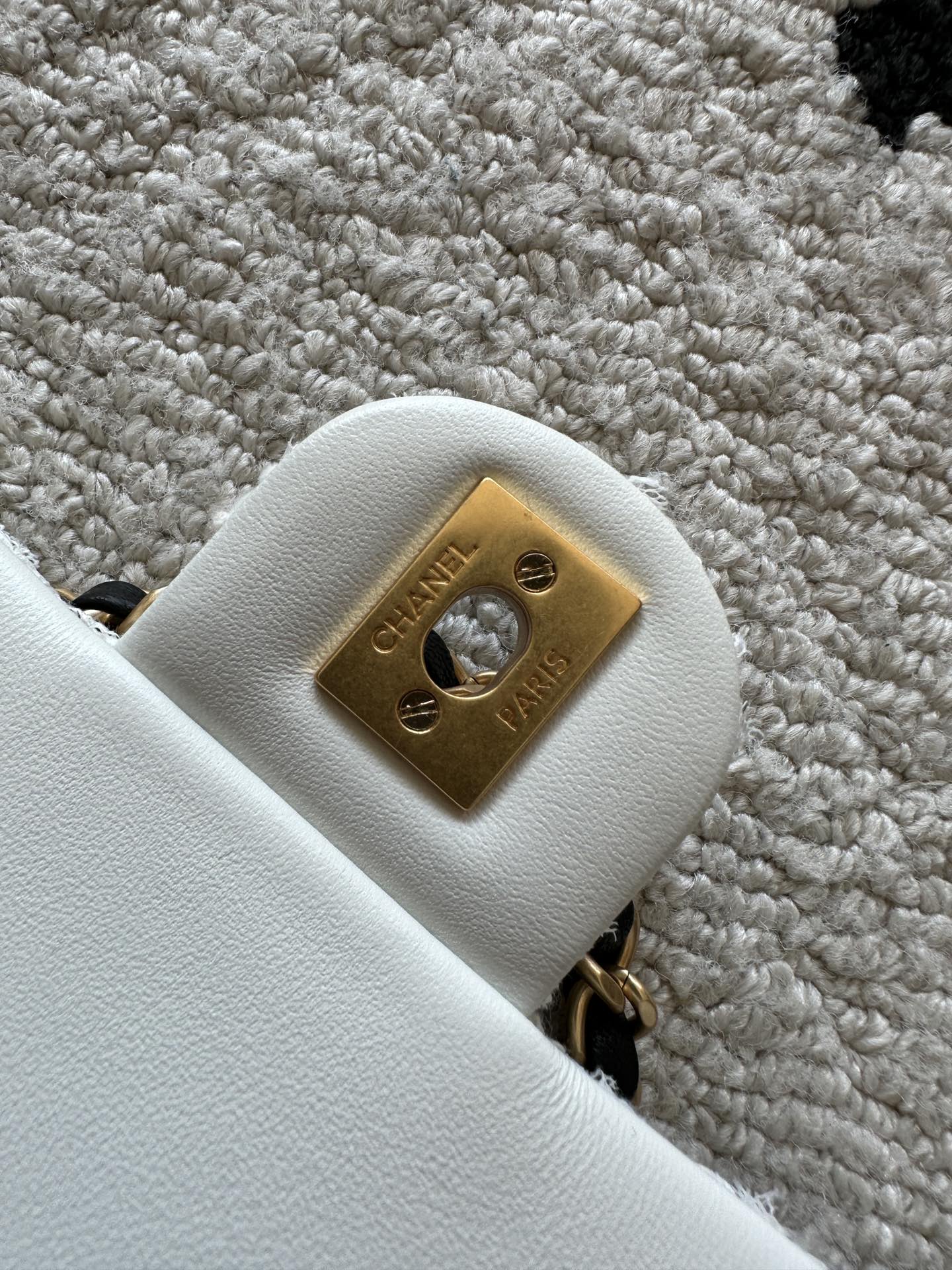 CHANEL 25S MINI FLAP BAG 23 IN CREAM WHITE TWEED WITH GOLD HARDWARE