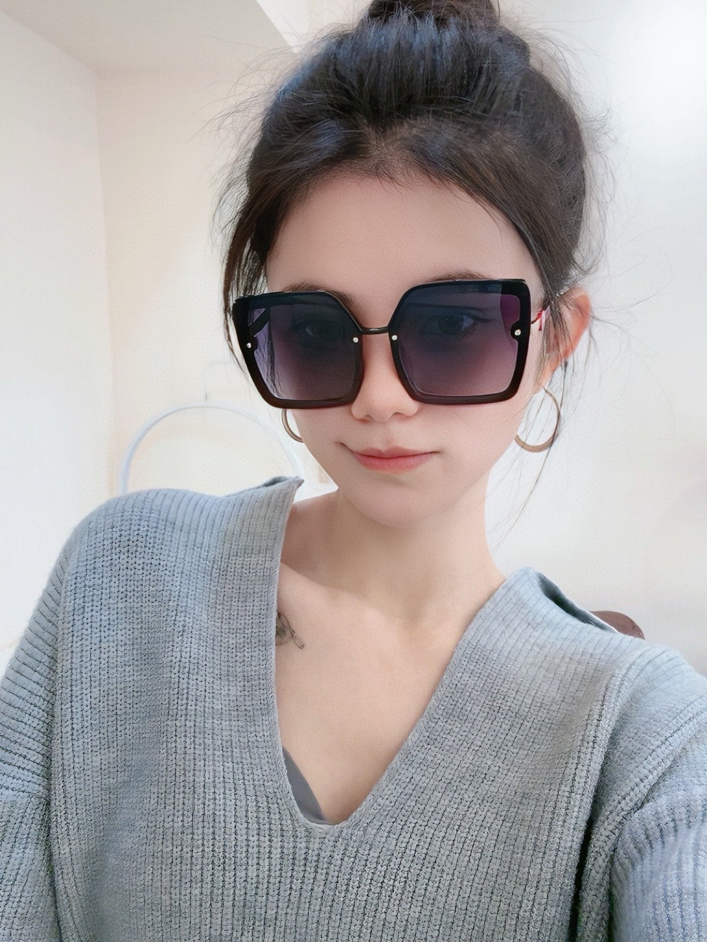 SQUARE SUNGLASSES L081 IN BLACK RED ACETATE