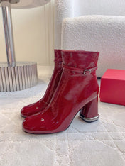 VIV' PODIUM BOOTIES IN RED GLOSSY LAMBSKIN