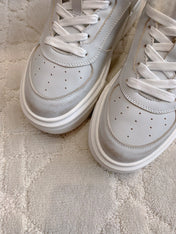 THICK SOLE SNEAKERS IN CHROME GRAY LAMBSKIN WITH RABBIT FUR LINING