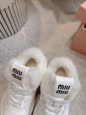 THICK SOLE SNEAKERS IN WHITE LAMBSKIN WITH RABBIT FUR LINING