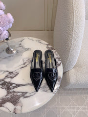 FLAT MULE 2 CM IN BLACK PATENT CALFSKIN