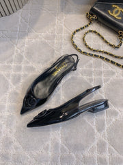 FLAT SLINGBACKS 2 CM IN BLACK PATENT CALFSKIN