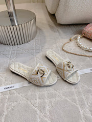 FLAT SANDALS LOGO STONE AND CHAIN IN WHITE LAMBSKIN WITH RAFFIA
