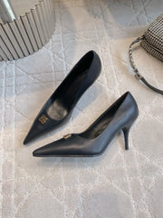 BALENCIAGA 25S POINTED-TOE HIGH HEELS 70 MM IN BLACK CALFSKIN WITH GOLD HARDWARE