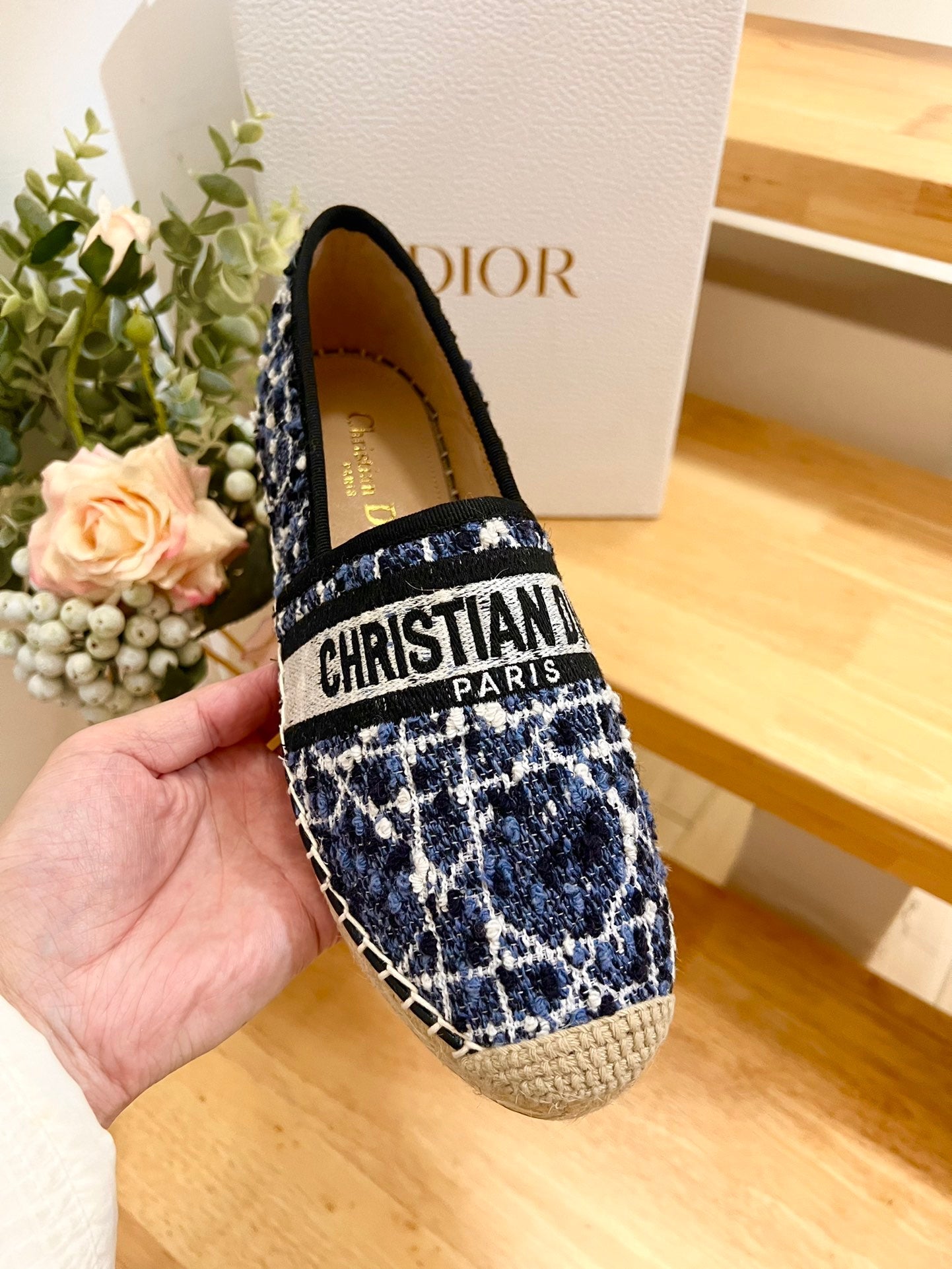 GRANVILLE ESPADRILLE NAVY BLUE OBLIQUE EMBROIDERED COTTON
