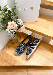 GRANVILLE ESPADRILLE NAVY BLUE OBLIQUE EMBROIDERED COTTON