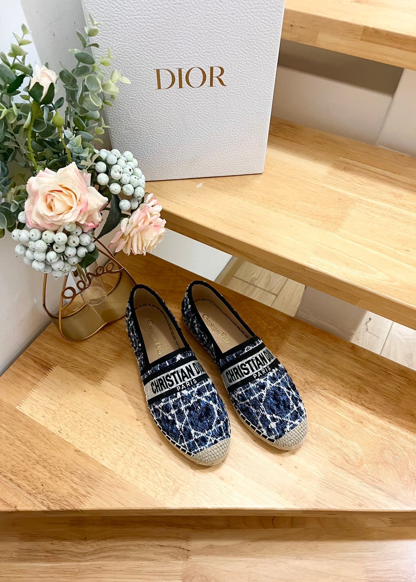GRANVILLE ESPADRILLE NAVY BLUE OBLIQUE EMBROIDERED COTTON