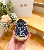 GRANVILLE ESPADRILLE NAVY BLUE OBLIQUE EMBROIDERED COTTON