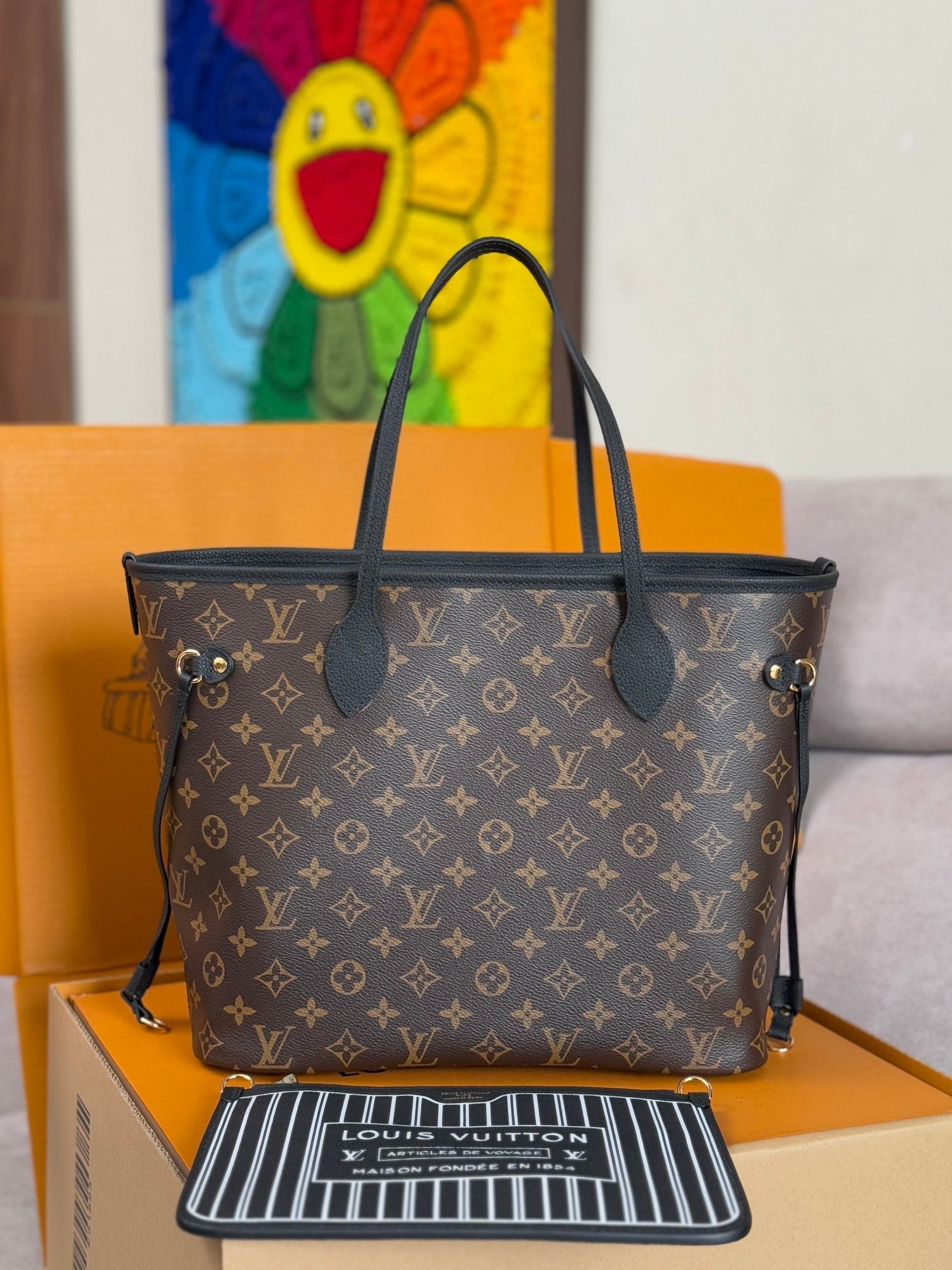 NEVERFULL INSIDE OUT MM BAG 31 IN BROWN MONOGRAM COATED CANVAS AND CALFSKIN
