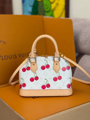 LV 25S ALMA BB 23 IN WHITE CANVAS MONOGRAM CHERRY PRINT GOLD HARDWARE