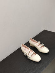 MINI TRES VIVIER STRASS BUCKLE BABIES BALLERINAS IN OFF WHITE PATENT CALFSKIN
