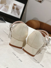 MINI TRES VIVIER STRASS BUCKLE BABIES BALLERINAS IN OFF WHITE PATENT CALFSKIN