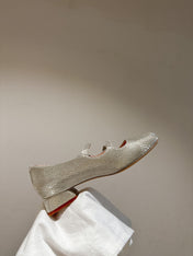 MINI TRES VIVIER STRASS BUCKLE BABIES BALLERINAS IN BEIGE CALFSKIN FULLY EMBELLISHED CRYSTALS