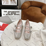 MINI TRES VIVIER STRASS BUCKLE BABIES BALLERINAS IN BEIGE CALFSKIN FULLY EMBELLISHED CRYSTALS