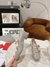 MINI TRES VIVIER STRASS BUCKLE BABIES BALLERINAS IN BEIGE CALFSKIN FULLY EMBELLISHED CRYSTALS