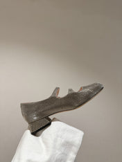 MINI TRES VIVIER STRASS BUCKLE BABIES BALLERINAS IN TAUPE CALFSKIN FULLY EMBELLISHED CRYSTALS