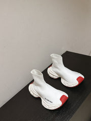 BALENCIAGA 25S SPEED TRAINER SNEAKERS 55 MM IN WHITE AND RED KNIT