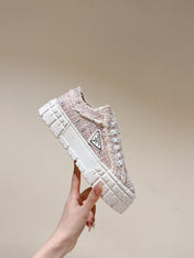 PRA DOUBLE WHEEL RE-NYLON GABARDINE SNEAKERS ALMOND FABRIC