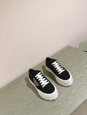 PRA DOUBLE WHEEL RE-NYLON GABARDINE SNEAKERS BLACK CALFSKIN