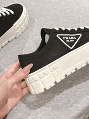 PRA DOUBLE WHEEL RE-NYLON GABARDINE SNEAKERS BLACK CALFSKIN