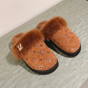 COSY FLAT COMFORT CLOG IN BRONZE BROWN MONOGRAM LAMB WOOL AND MINK FUR