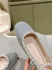 BALLERINAS MARY JANE IN GRAY SUEDE WITH PEARL TRIM