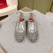 BALLERINAS IN SILVER FABRIC WITH CRYSTAL DETAILING