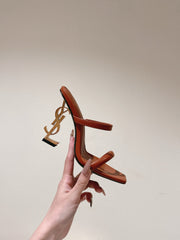 YSL 25S OPYUM HIGH-HEEL SANDALS 100 MM IN BURNT ORANGE BROWN LAMBSKIN