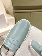 THICK-SOLED ELASTIC BACKLESS SHOES GRANNY SMITH BLUE SHINY CALFSKIN