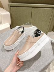 THICK-SOLED ELASTIC BACKLESS SHOES MONGOOSE BEIGE SHINY CALFSKIN