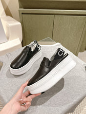 THICK-SOLED ELASTIC BACKLESS SHOES BLACK SHINY CALFSKIN