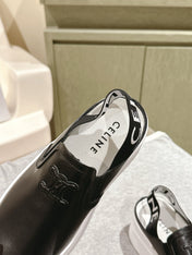 THICK-SOLED ELASTIC BACKLESS SHOES BLACK SHINY CALFSKIN