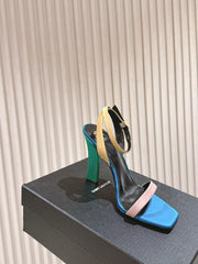 YSL 25S HIGH-HEEL SANDALS 100 MM IN MULTICOLOR SATIN STYLE 2