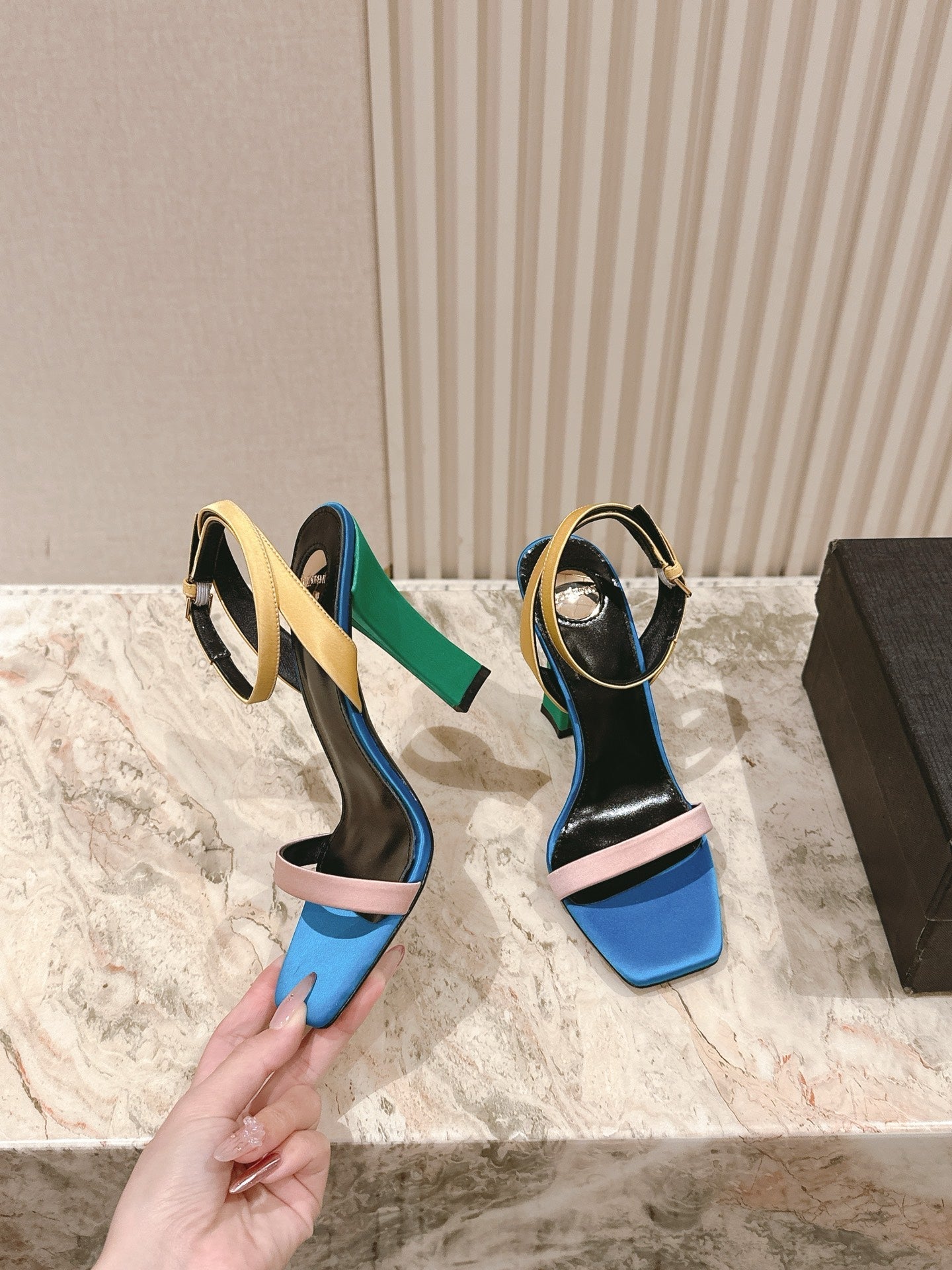 YSL 25S HIGH-HEEL SANDALS 100 MM IN MULTICOLOR SATIN STYLE 2