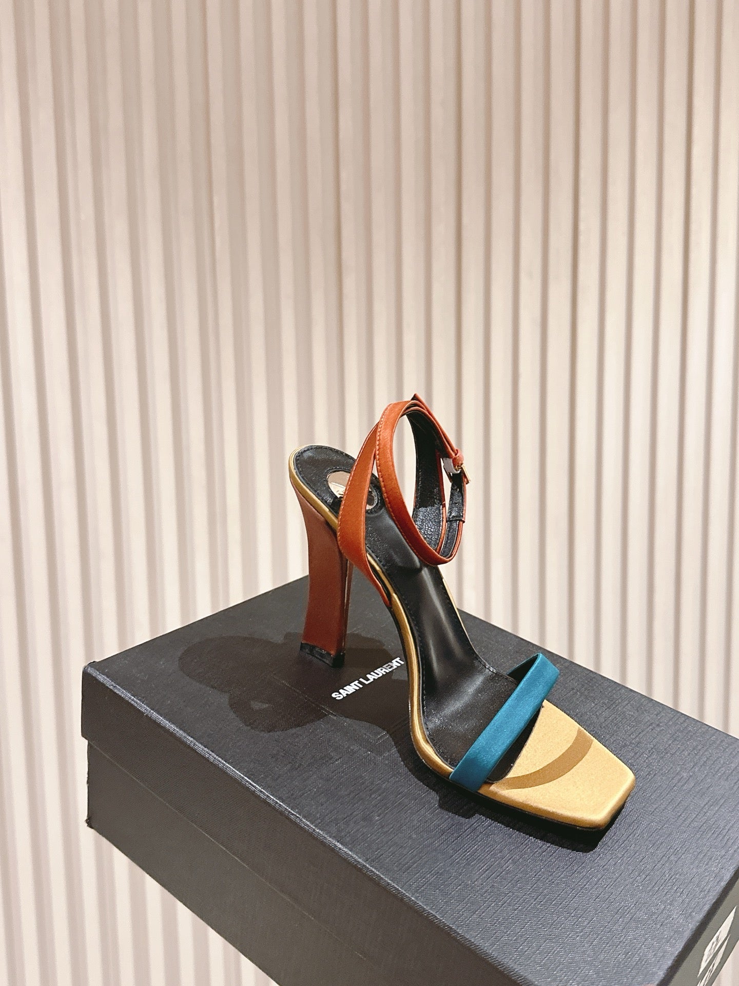 YSL 25S HIGH-HEEL SANDALS 100 MM IN MULTICOLOR SATIN STYLE 1