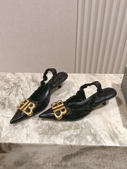 BALENCIAGA 25S HIGH SLINGBACK 45 MM IN BLACK LAMBSKIN WITH GOLD HARDWARE