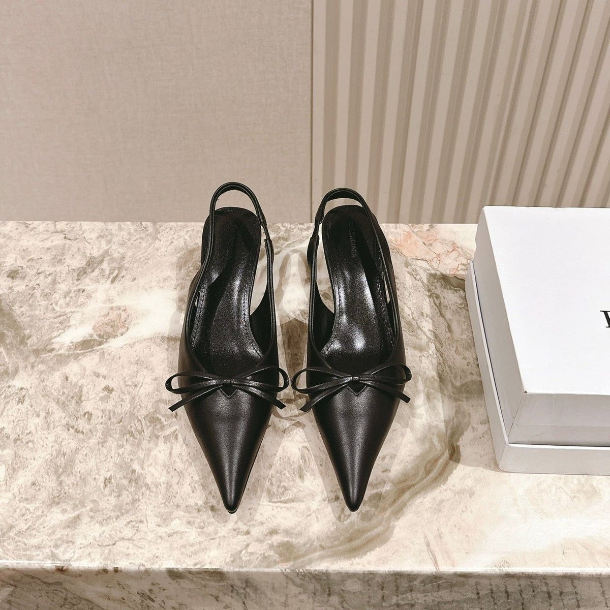BALENCIAGA 25S HIGH SLINGBACK IN BLACK CALFSKIN WITH SMALL BOW