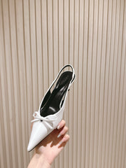 BALENCIAGA 25S HIGH SLINGBACK IN WHITE CALFSKIN WITH SMALL BOW