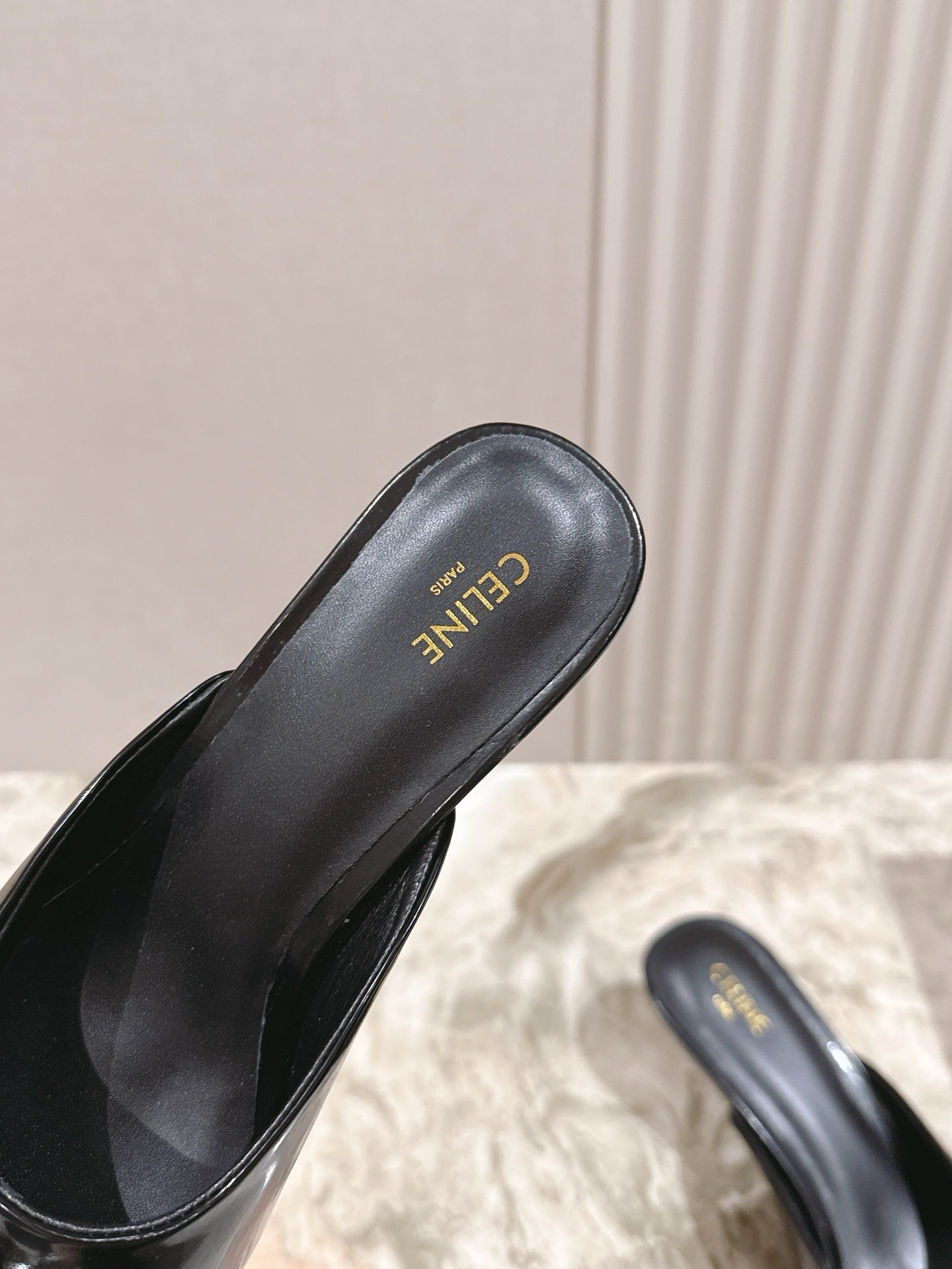 CELINE 25S ALMA TRIOMPHE MULE 45MM IN BLACK CALFSKIN SILVER HARDWARE