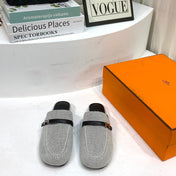 IENA MULE  GRAY CANVAS AND BLACK CALFSKIN