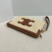SMALL POUCH 25 IN BEIGE CANVAS AND BROWN CALFSKIN