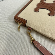 SMALL POUCH 25 IN BEIGE CANVAS AND BROWN CALFSKIN