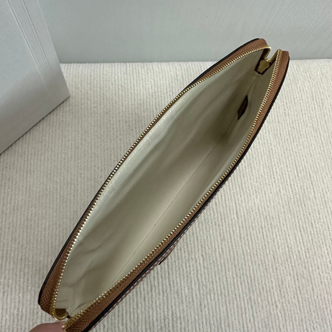 SMALL POUCH 25 IN BEIGE TRIOMPHE TEXTILE AND BROWN CALFSKIN