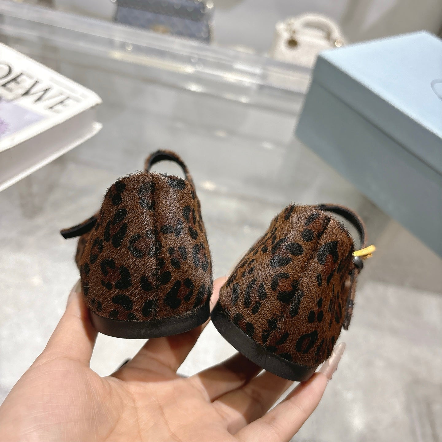 PRADA 25S MARY JANE BALLETS IN BLACK MIX BROWN HORSEHAIR FABRIC