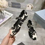 PRADA 25S MARY JANE BALLETS IN BLACK MIX CREAM WHITE HORSEHAIR FABRIC