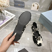 PRADA 25S MARY JANE BALLETS IN BLACK MIX CREAM WHITE HORSEHAIR FABRIC