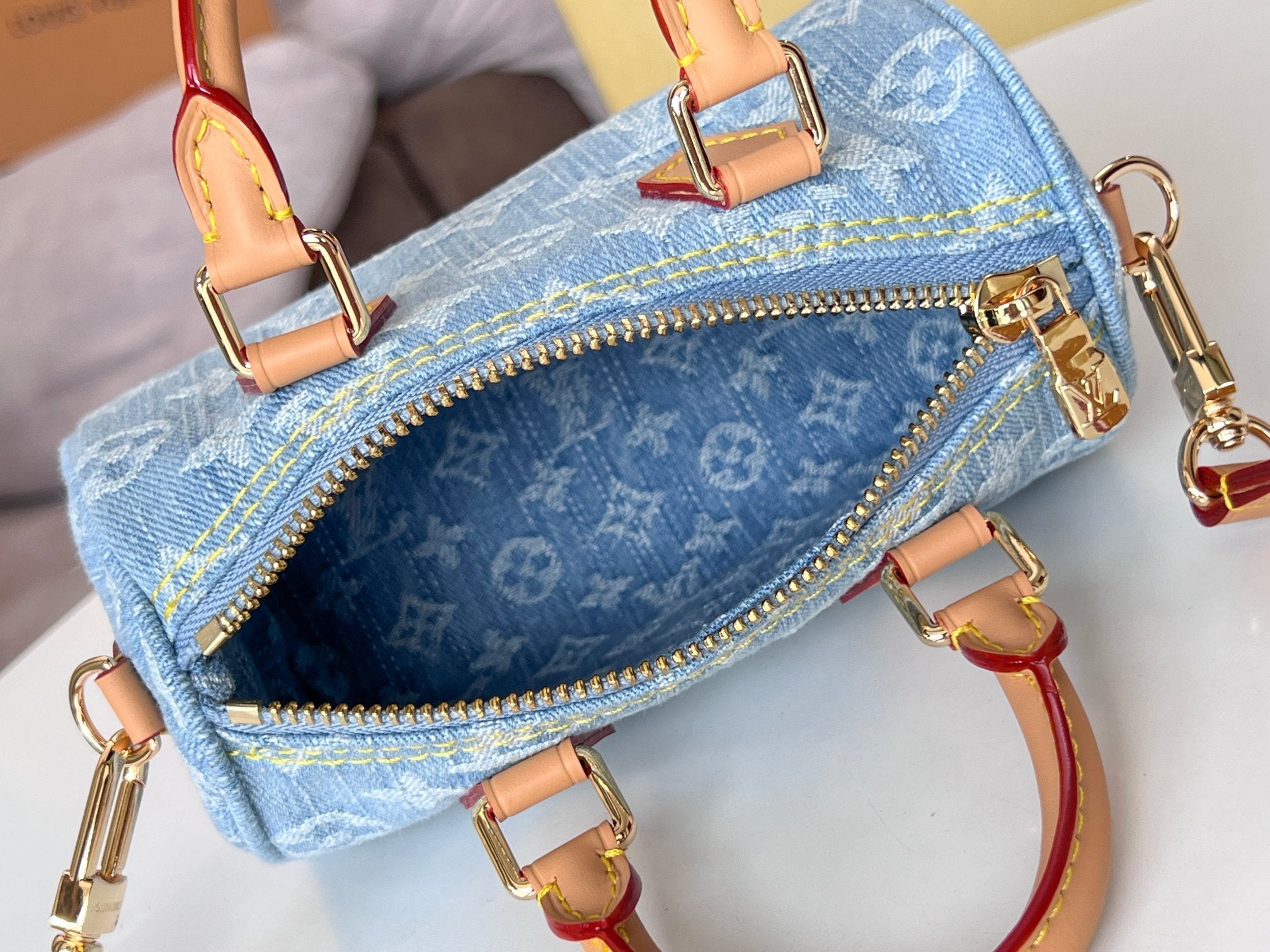 NANO SPEEDY 16 IN LIGHT BLUE MONOGRAM DENIM